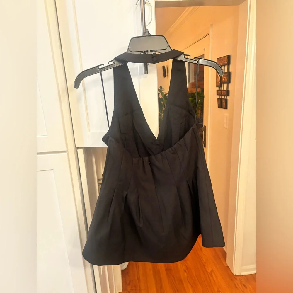 new Reformation Auli pleated button halter top in black - Picture 5 of 7